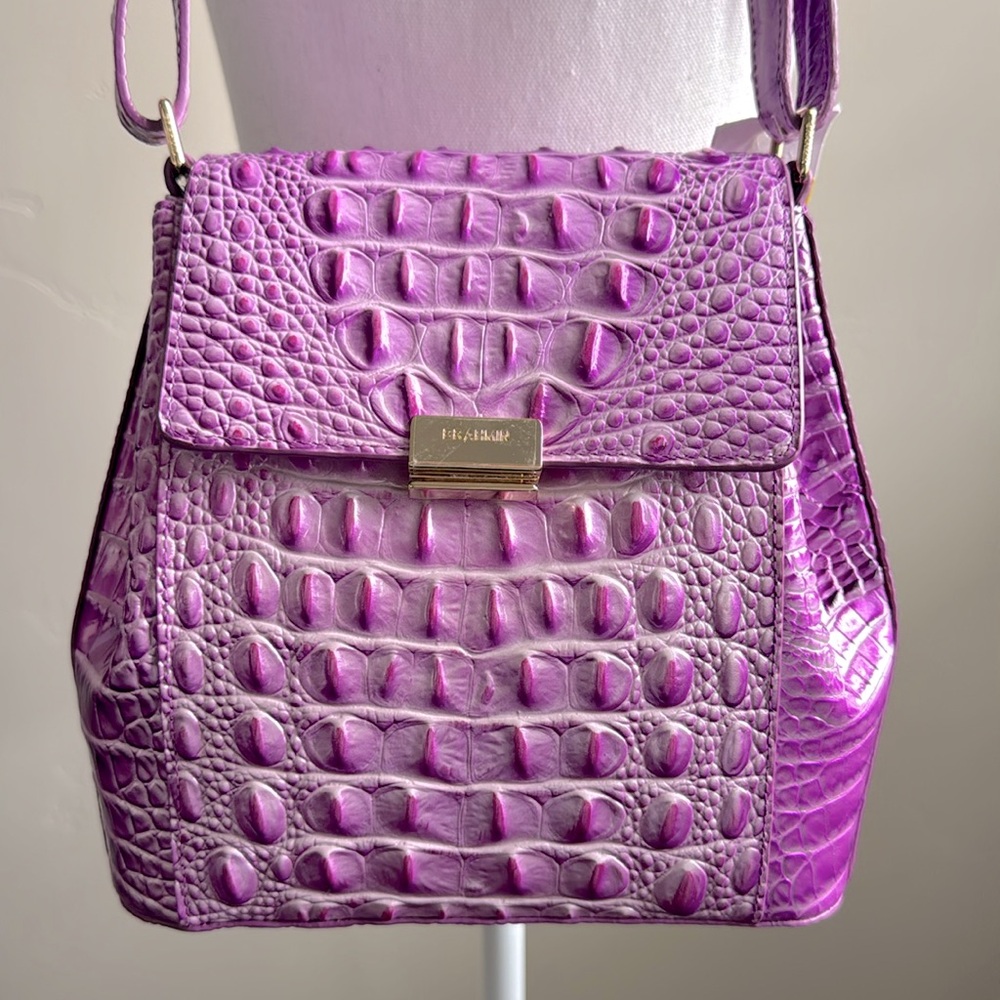Brahmin Margo Crossbody Shoulder Bag Lilac Essence Melbourne Croc Embossed - Picture 1 of 17